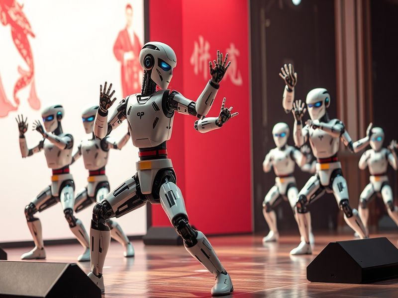 AI Humanoid Robots Showcase Kung Fu Skills in Synchronized Performance: A look into the advanced capabilities of humanoid robots as they perform complex routines autonomously.