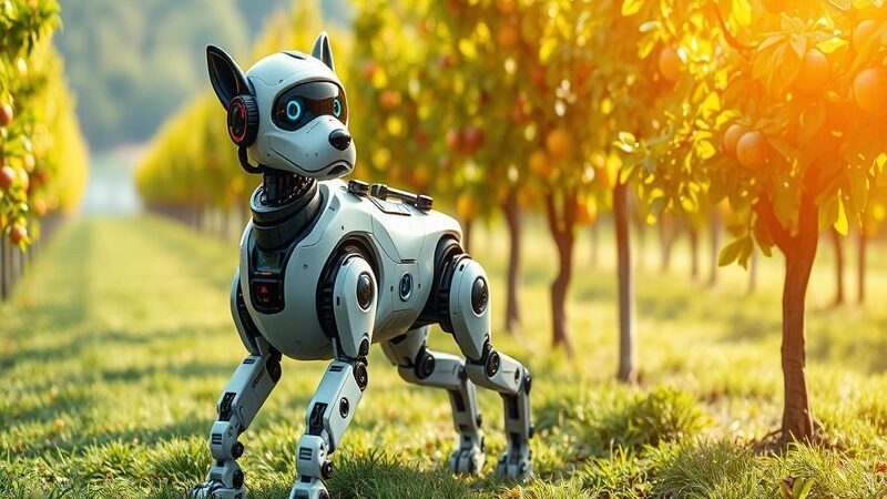 AI Robot Dogs Patrolling Orchards: A New Era of Agriculture: The role of AI in crop monitoring and autonomous farming solutions.
