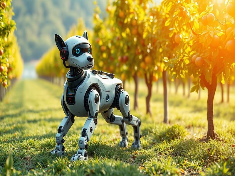 AI Robot Dogs Patrolling Orchards: A New Era of Agriculture: The role of AI in crop monitoring and autonomous farming solutions.